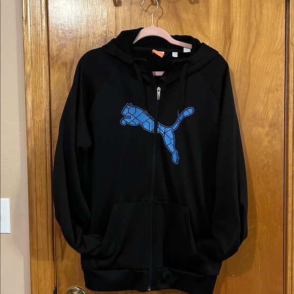 Full-zip Puma Black hoodie with Blue Logo - Picture 1 of 2